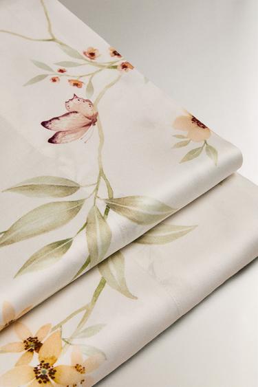 FLORAL PRINT SATEEN FLAT SHEET - Oyster-white by Zara - Image 4