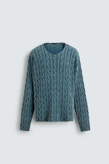PULL LAVÉ STRUCTURÉ À TORSADES - Bleu canard de Zara - Image 6