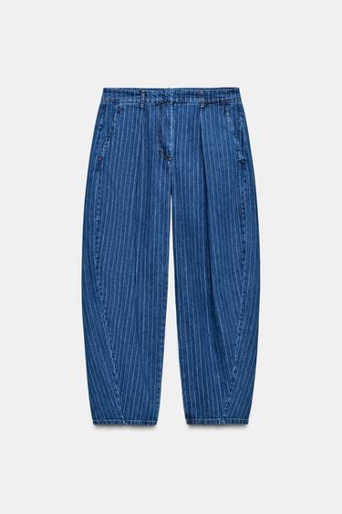 PANTALÓN DENIM BALLOON RAYAS ZW COLLECTION - Azul claro de Zara