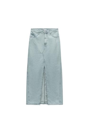 Z1975 FRONT SLIT DENIM MIDI SKIRT