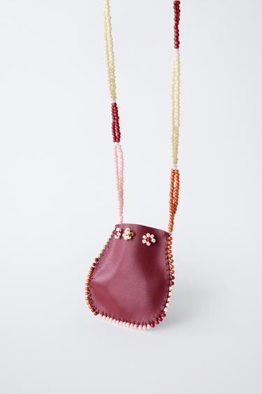 BEADED MINI BAG NECKLACE - Burgundy by Zara - Image 2