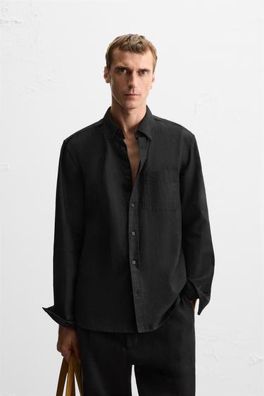 Zara LINEN - COTTON SHIRT - Black