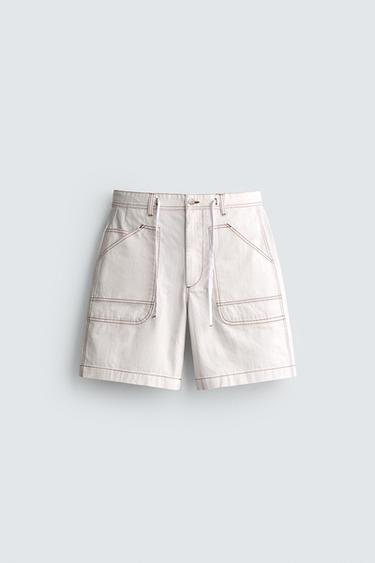 コントラストステッチ リラックスフィットバミューダパンツオフホワイトZaraのコントラストステッチ リラックスフィットバミューダパンツ - オフホワイト