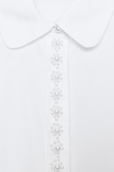 POPLIN SHIRT WITH FAUX PEARLS - White by Zara - Image 8