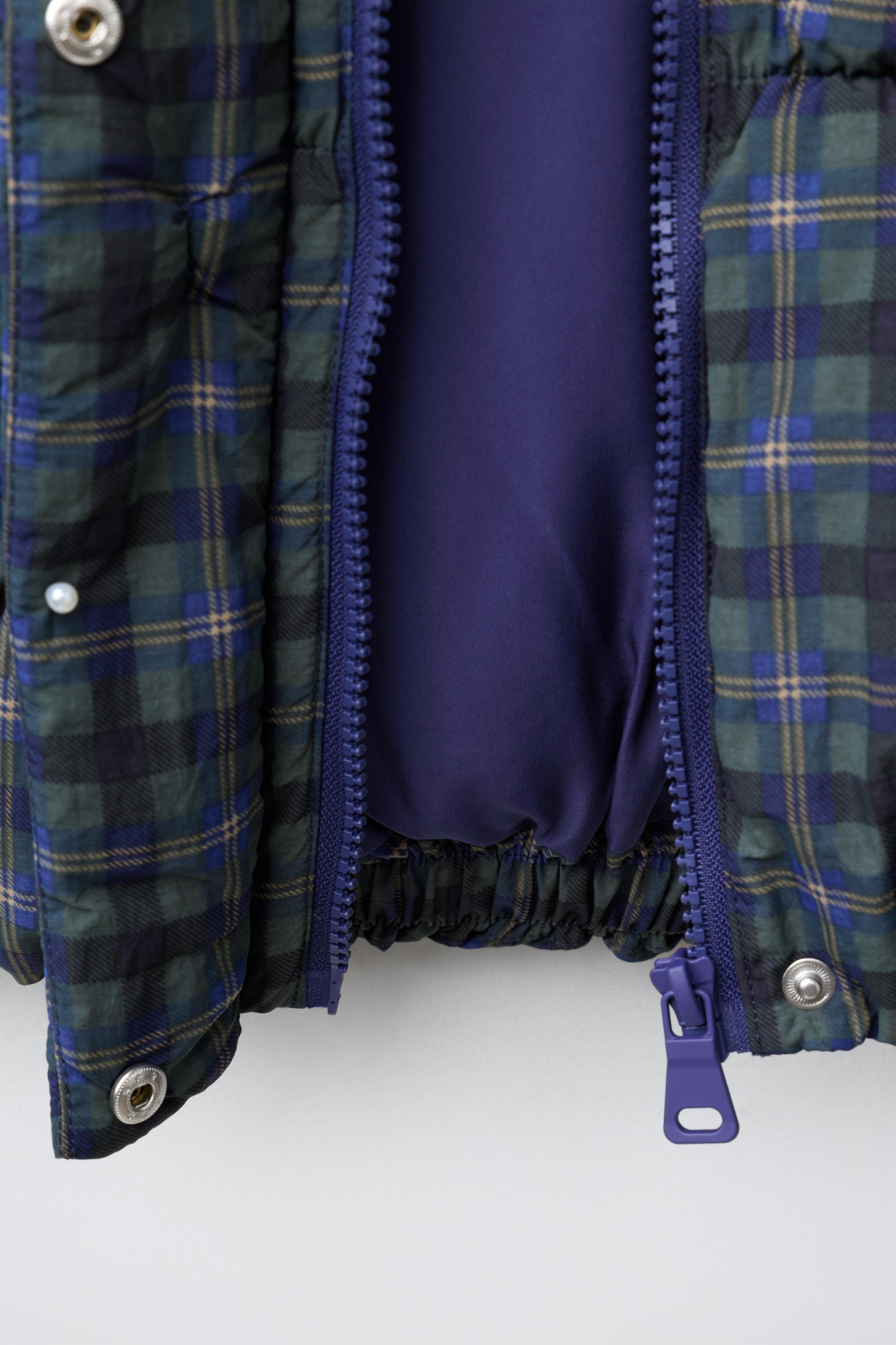 QUILTED WATER-REPELLENT PLAID RIBBON COAT