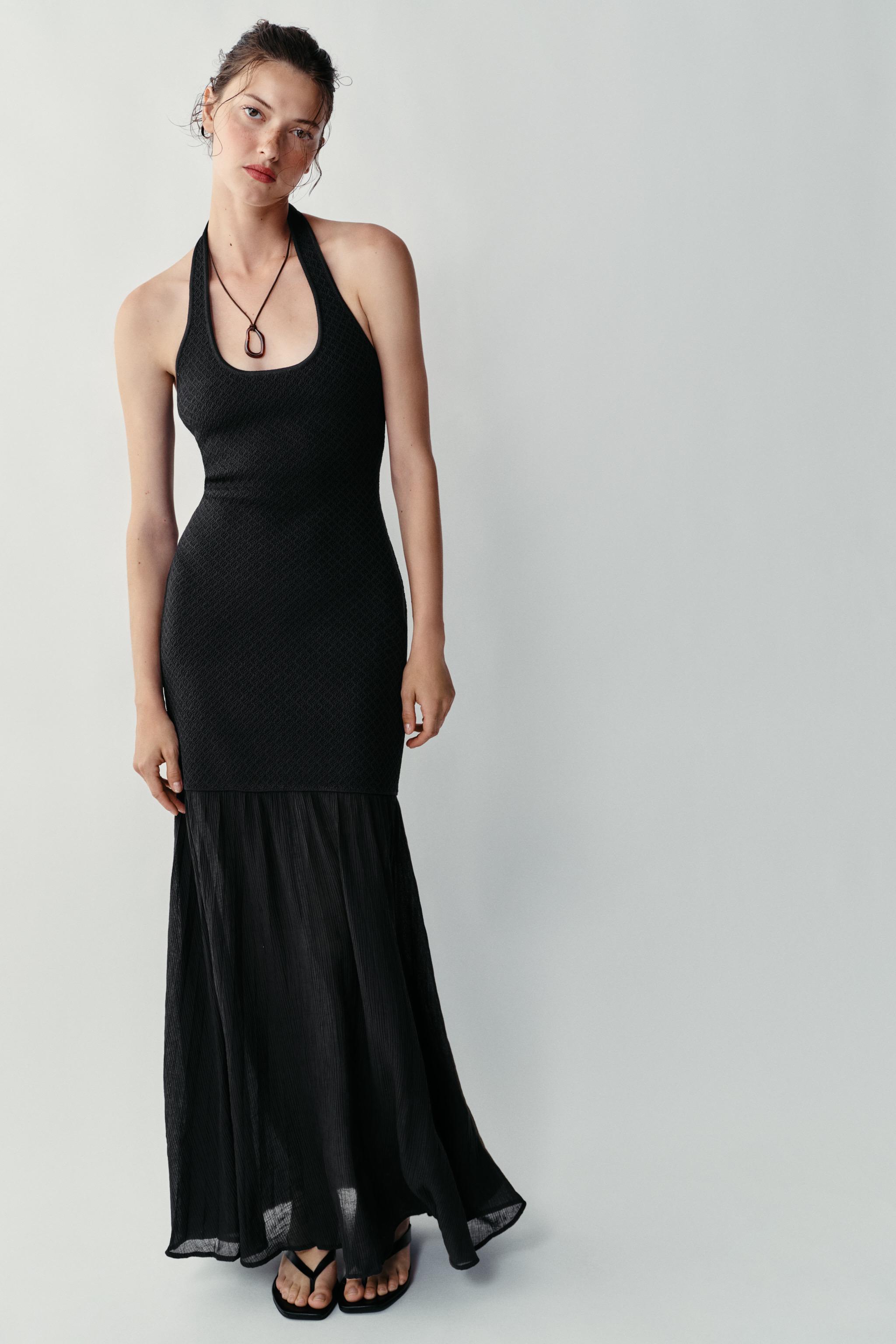 COMBINATION KNIT HALTER DRESS