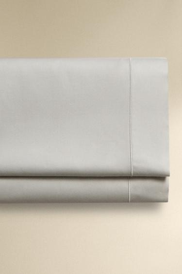 SATEEN FLAT SHEET WITH TRIM (300 THREAD COUNT) - Pearl grey by Zara