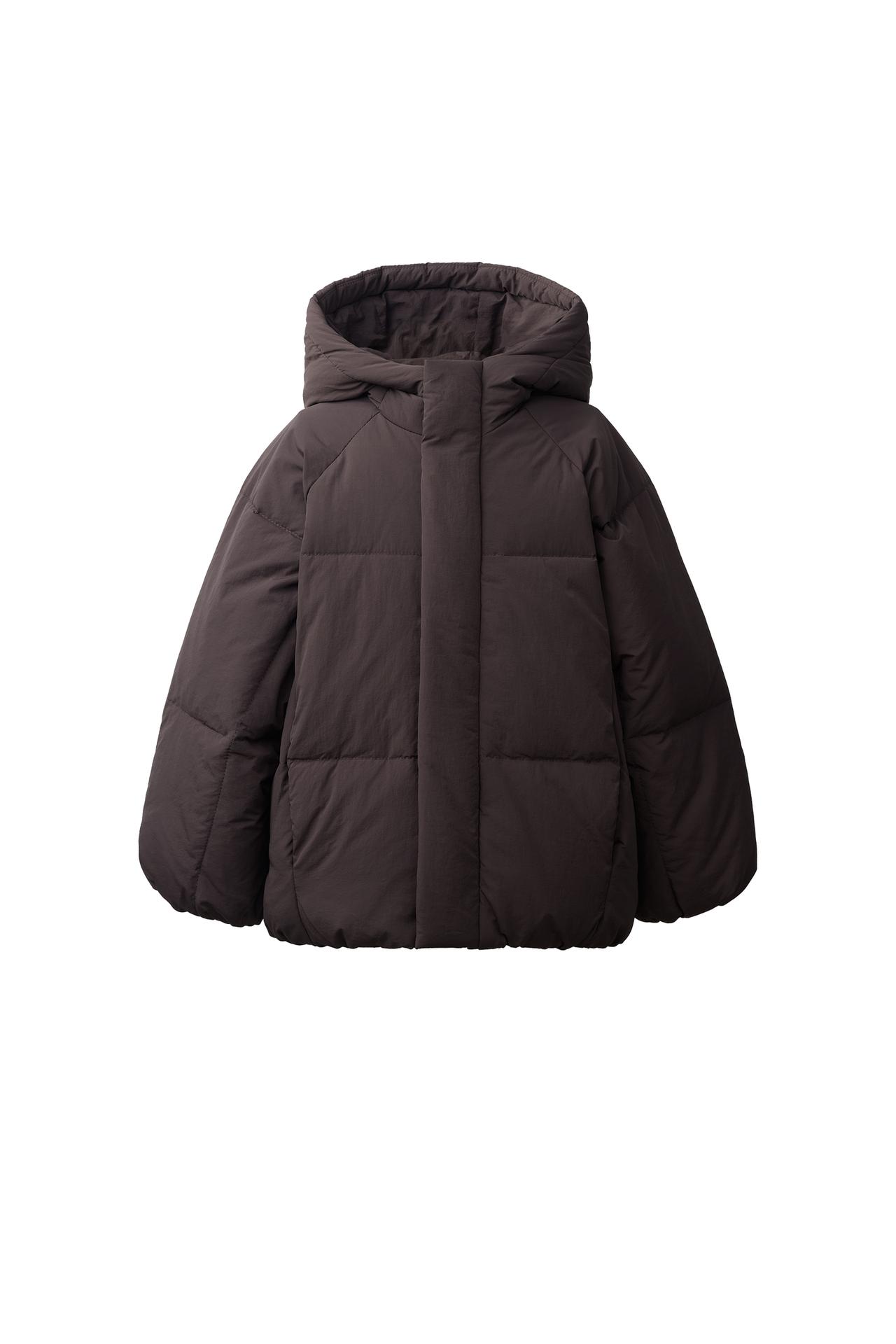 50% FEATHER AND 50% DOWN WATER-REPELLENT PUFFER JACKET — Brown