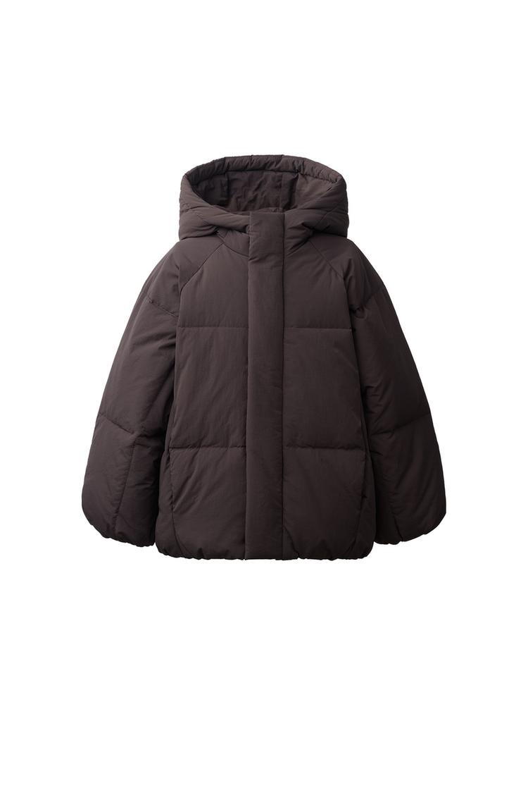 50% FEATHER AND 50% DOWN WATER-REPELLENT PUFFER JACKET — Brown