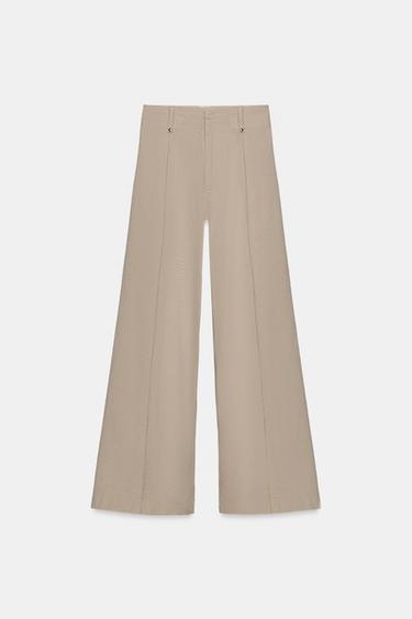 Zara ZW COLLECTION WIDE LEG HIGH WAIST JEANS - Sand