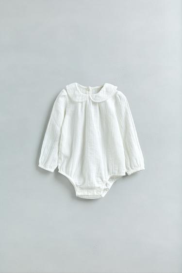 TEXTURED BODYSUIT WITH BOUND NECKLINE - Light ecru by Zara
