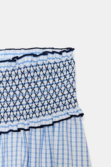 EMBROIDERED CHECK MIDI SKIRT - Blue/White by Zara - Image 6