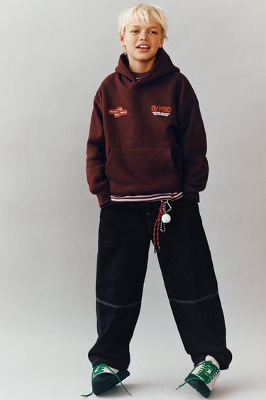 Zara 標語印花連帽運動衫 - 深磚紅色