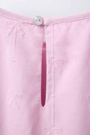 POPLIN DRESS WITH EMBROIDERED BOWS - Pink / Lilac by Zara - Image 3