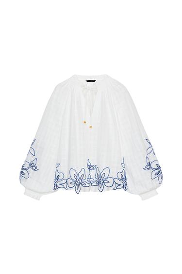 BLUS BORDIRAN BUNGA - Ecru dari Zara