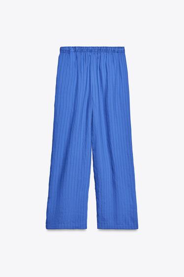 Zara STRIPED PAJAMA PANTS - Blue / Black