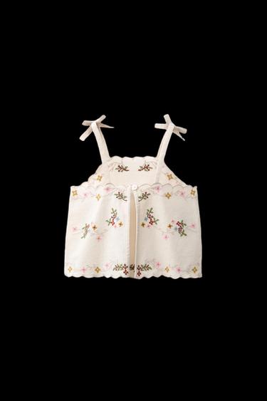 Zara CROSS STITCH EMBROIDERED TOP WITH COTTON AND LINEN - Sand