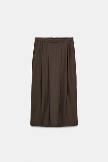Zara PLEATED SKIRT WITH WOOL ZW COLLECTION - Mink
