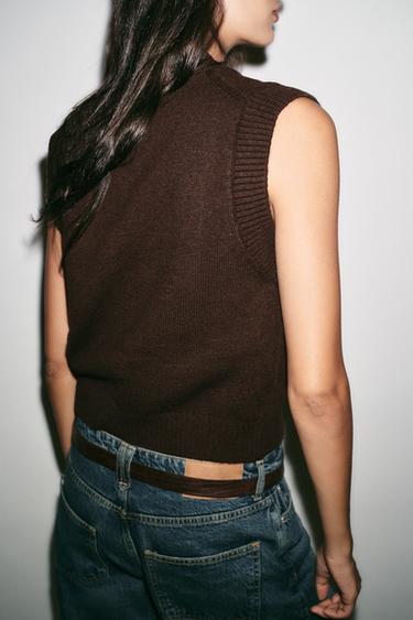 PULL SANS MANCHES EN MAILLE UNIE - Marron foncé de Zara - Image 5