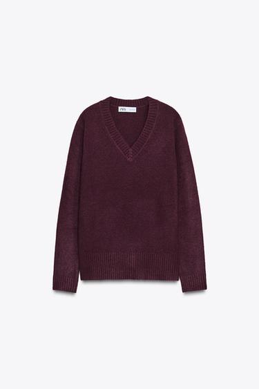 JERSEY PUNTO CUELLO PICO - Burgundy de Zara