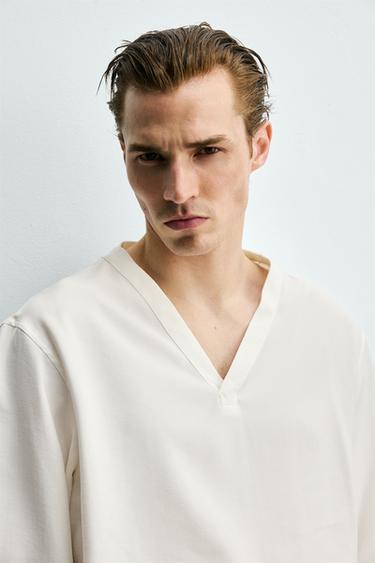 CHEMISE FLUIDE COL EN V - Blanc de Zara - Image 4