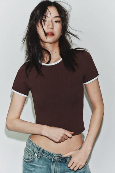 تيشرت ببييهات متباينة - بني الخاص بـ Zara