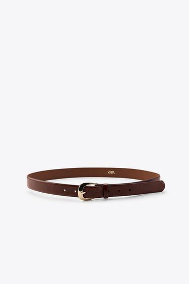 حزام جلدي بإبزيم بيضوي - بني الخاص بـ Zara