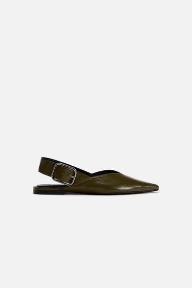 BUCKLED LEATHER MULES - Green by Zara