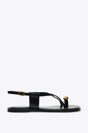 FLAT STRAPPY SANDALS WITH METAL ADORNMENT - Black by Zara