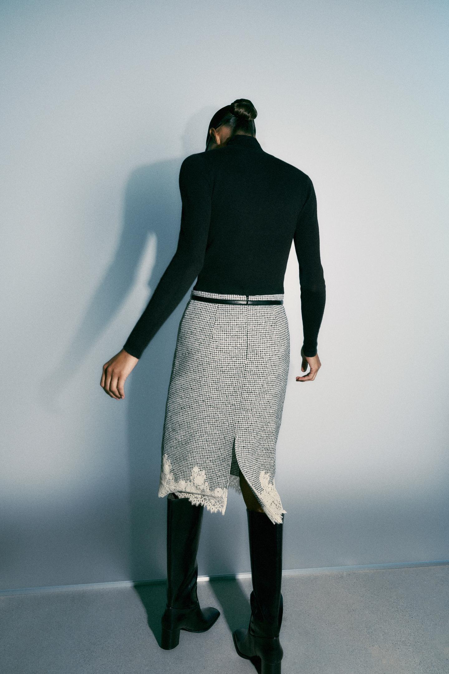 Женская юбка Zara Combined Lace MIDI, цвет: Чёрный / Белый — фото 5