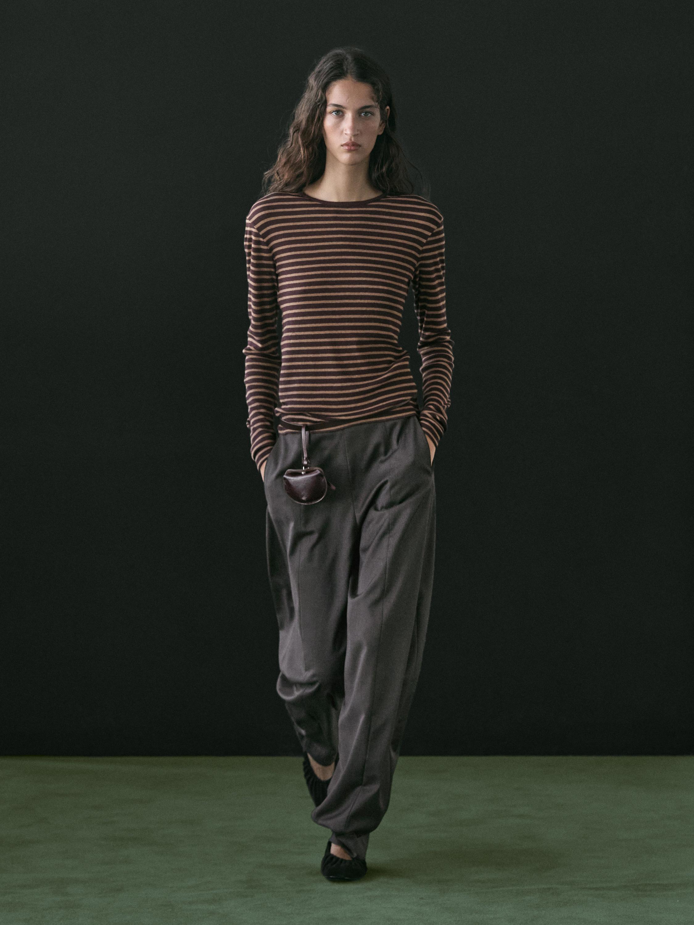 Cotton blend striped long sleeve T-shirt
