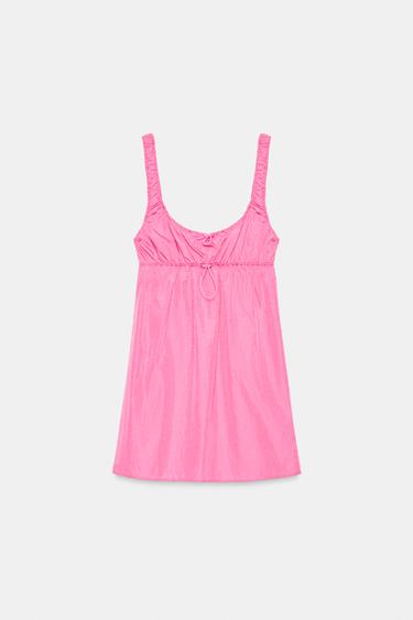 NYLON SHORT DRESS WITH STOPPERS - Neon pink by Zara