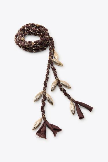 Zara WOVEN BELT WITH METAL PIECES - Brown