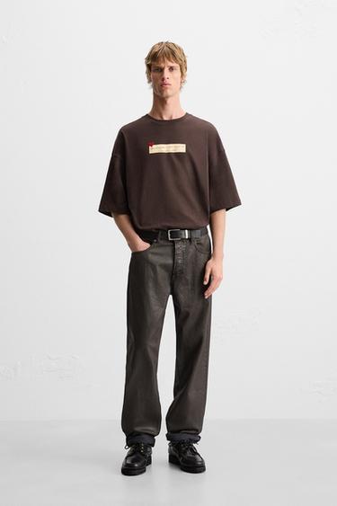 CAMISETA COM TEXTO ESTAMPADO CORAÇÃO - Marrom da Zara - Imagem 0