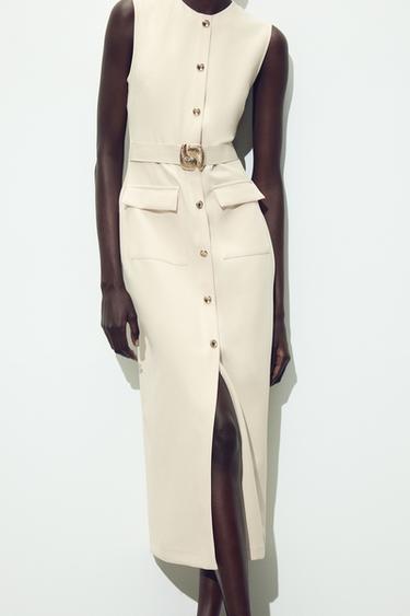 ROBE MIDI EN CRÊPE AVEC CEINTURE - Écru de Zara - Image 3