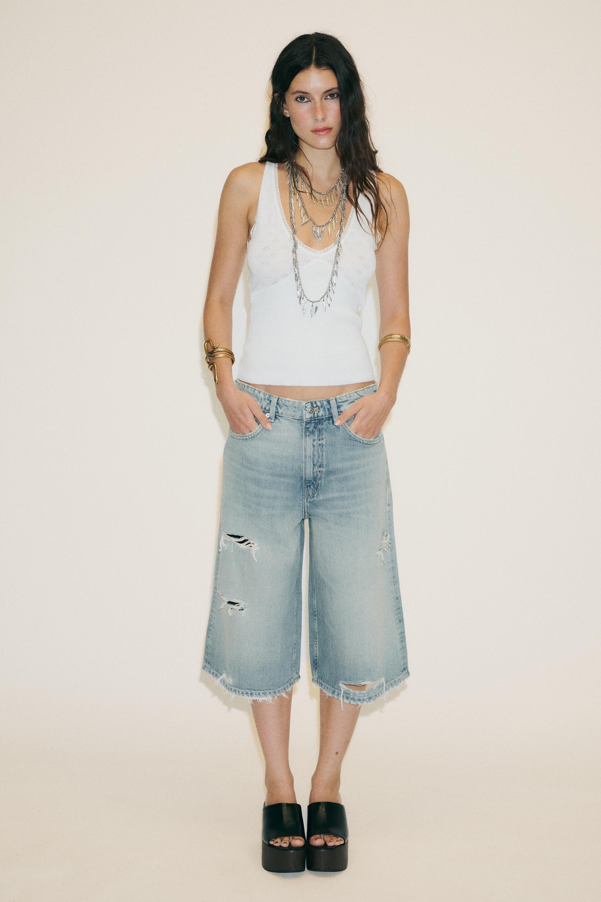 BERMUDA-SHORT BAGGY EN JEAN TRF DÉCHIRÉ