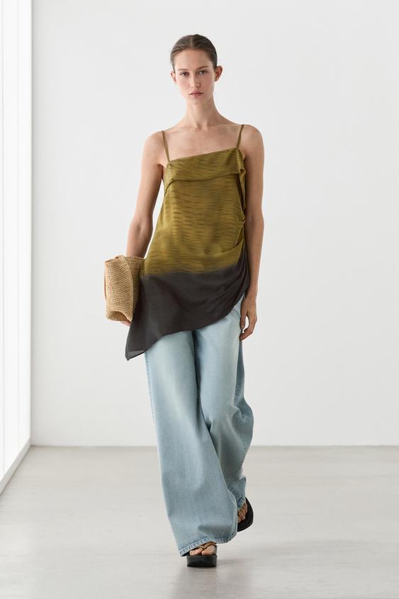 Asymmetric strappy top with draped detail from Zara - $160