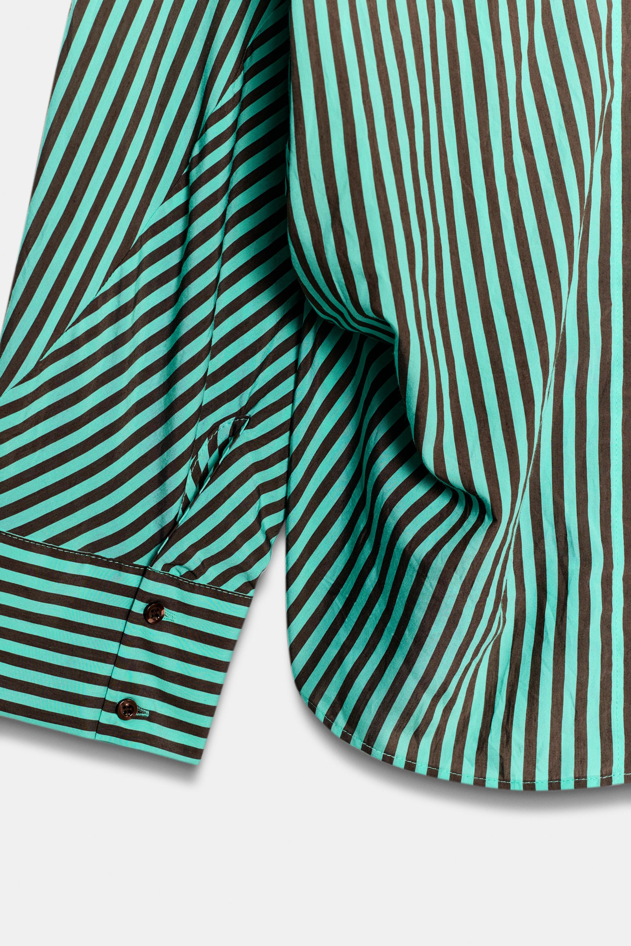 Женские рубашки Zara OVERSIZED STRIPED SHIRT — фото 10