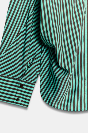 CHEMISE OVERSIZE À RAYURES - vert délavé de Zara - Image 9