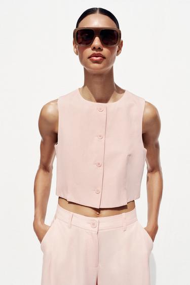 GILET COURT FENTES - Rose de Zara - Image 1