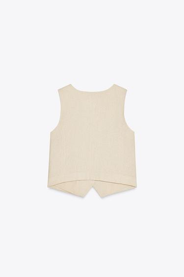LINEN BLEND TAILORED WAISTCOAT - Light beige by Zara - Image 3