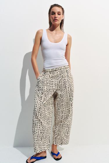 POLKA DOT PYJAMA-STYLE TROUSERS ZW COLLECTION - Ecru / Black by Zara