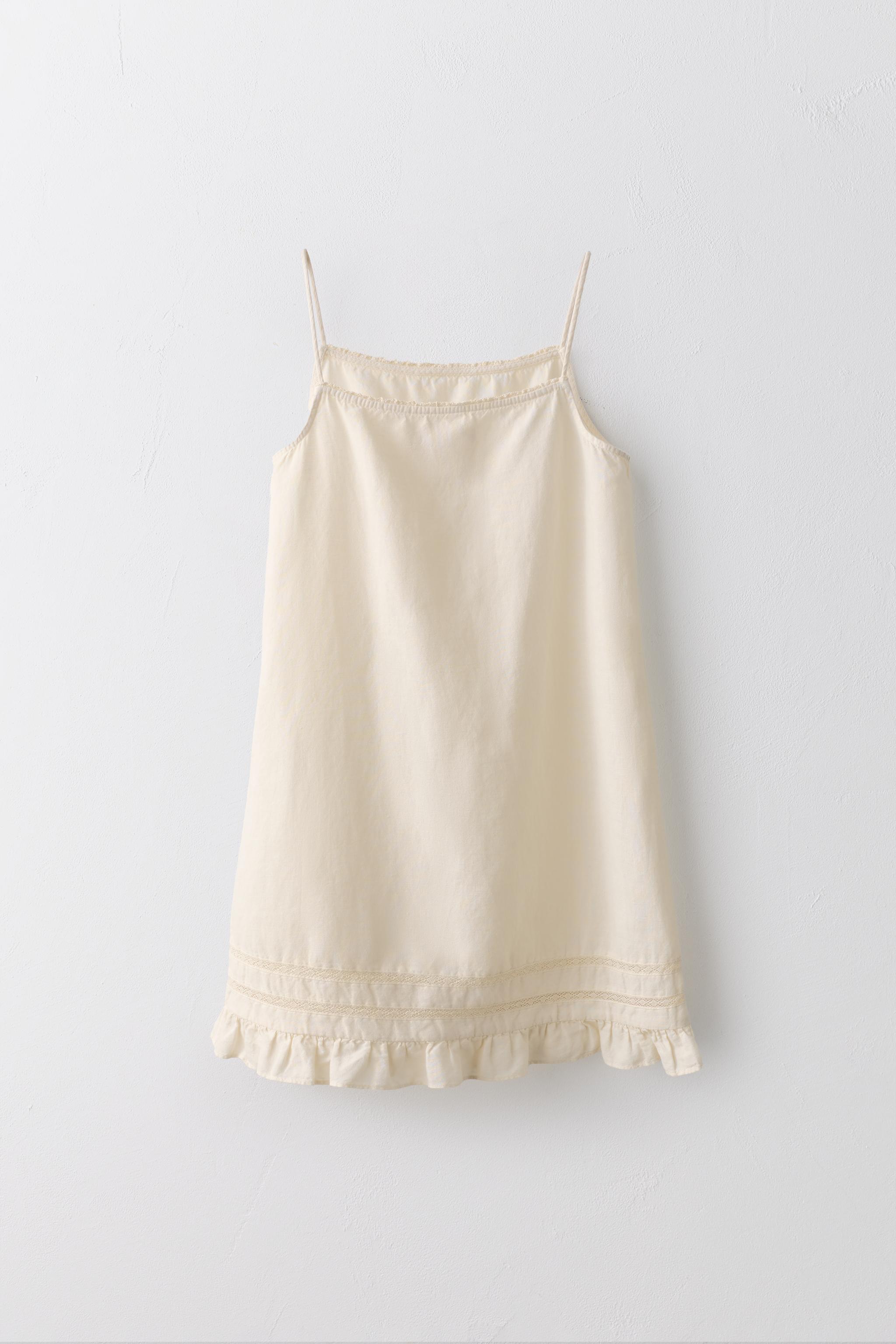 6-12 YEARS / LIMITED EDITION LINEN COTTON TUNIC DRESS WITH LACE TRIM