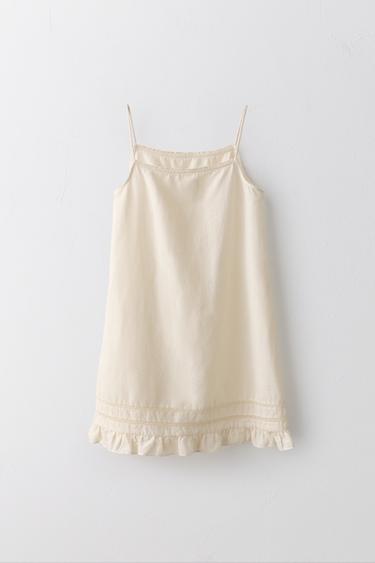 6-12 ANS/ ROBE TUNIQUE ENTREDEUX COTON LIN LIMITED EDITION - Écru moyen de Zara - Image 1