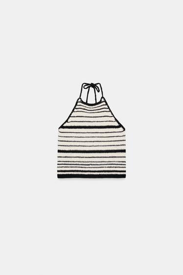 TOP DE MALHA HALTER COM LISTRAS - Cru / Preto da Zara - Imagem 0