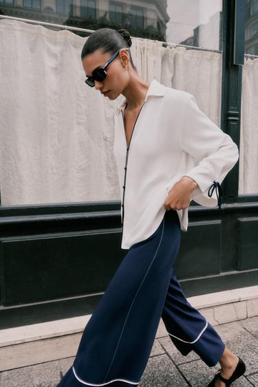 SHIRT WITH CONTRAST TRIMS - Oyster-white by Zara - Image 5