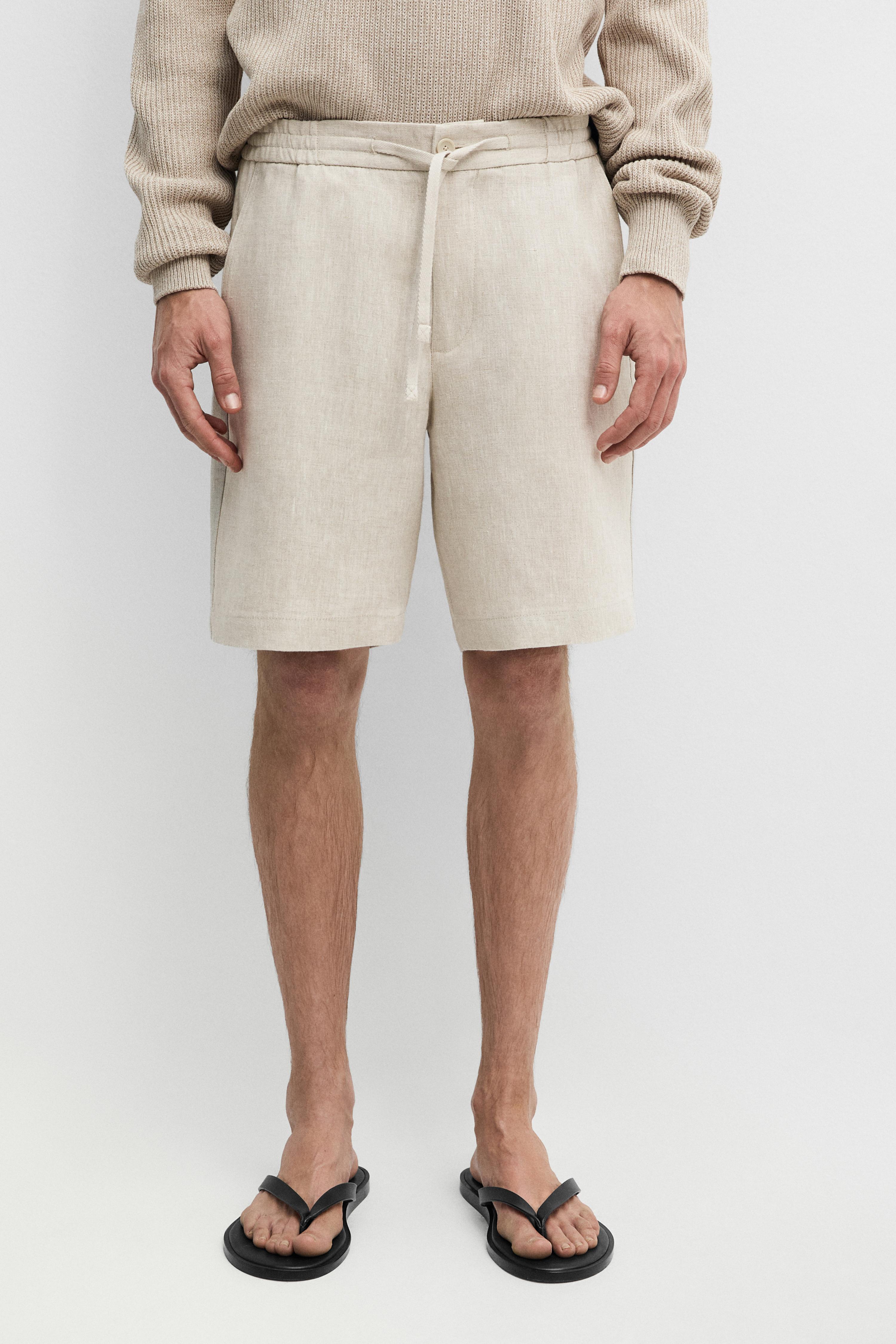 Linen Bermuda shorts with elasticated waistband