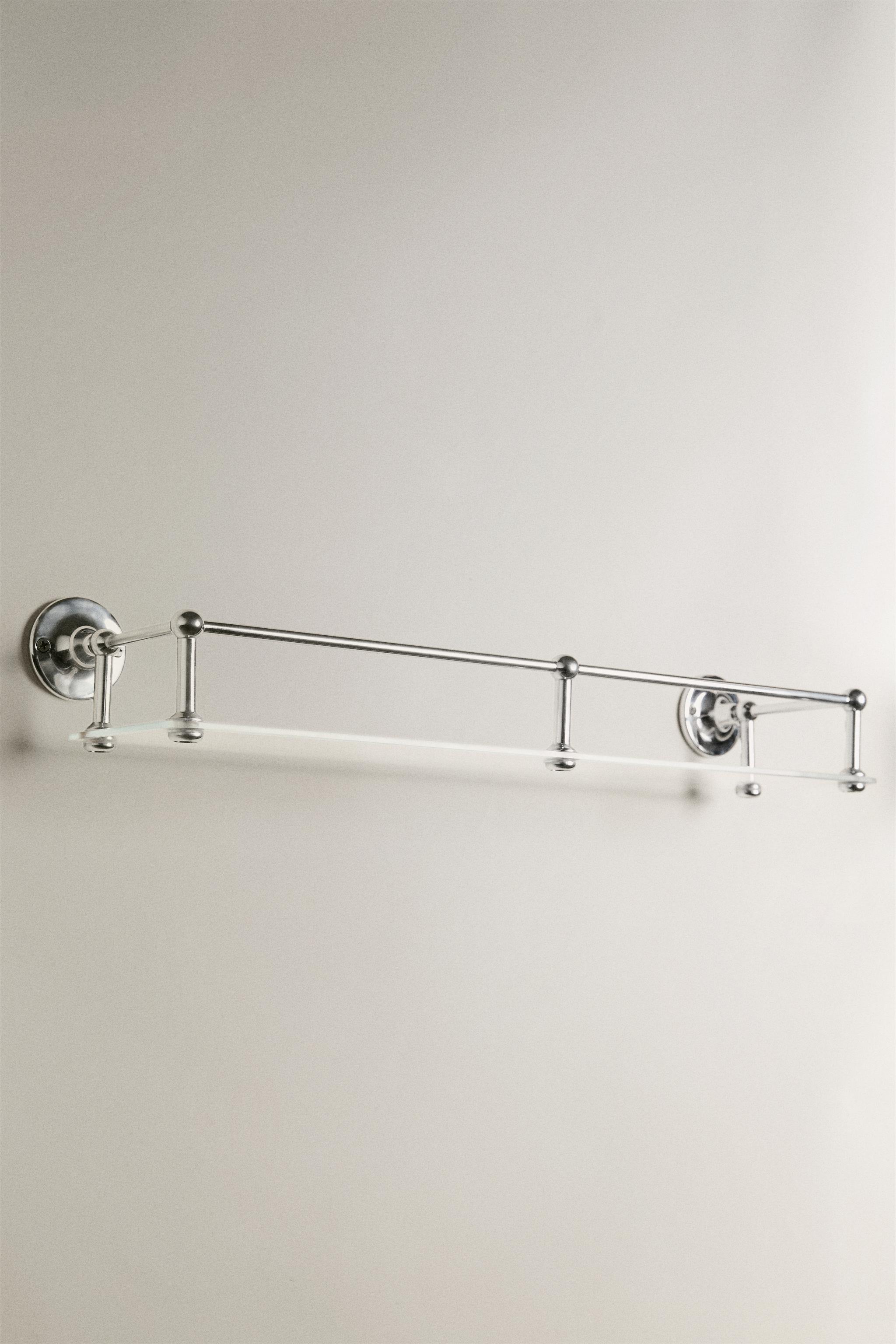 METAL AND GLASS BATHROOM SHELF — Silver