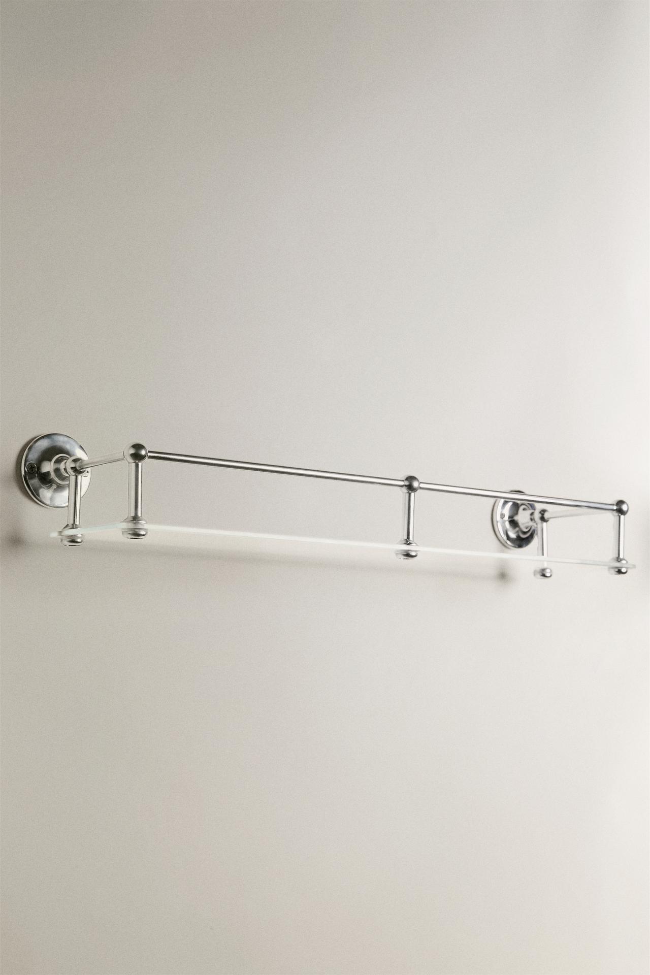 GLASS METAL BATHROOM SHELF — Silver