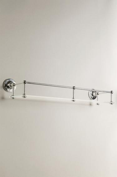 GLASS METAL BATHROOM SHELF — Silver 2